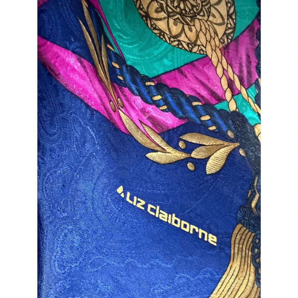 Liz Claiborne Vintage Scarve Shawl Teal Navy Magenta Tassel Paisley Jacquard NWT